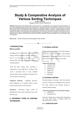 Study & Comparative Analysis of Various Sorting Techniques