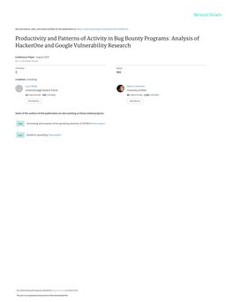 Productivity and Patterns of Activity in Bug Bounty Programs: Analysis of Hackerone and Google Vulnerability Research