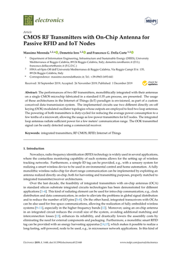 CMOS RF Transmitters with On-Chip Antenna for Passive RFID and Iot Nodes