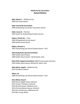 OBA Award History