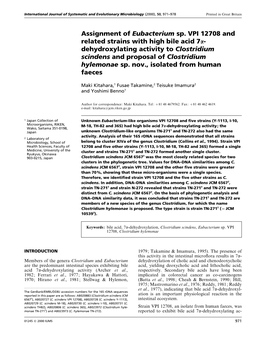 Assignment of Eubacterium Sp. VPI 12708