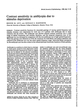 Contrast Sensitivity in Amblyopia Due to Stimulus Deprivation