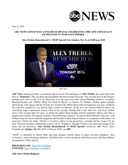 ABC News Alex Trebek, Remembered 11.08.20 2