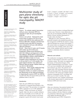 Multicenter Study of Pars Plana Vitrectomy for Optic Disc Pit