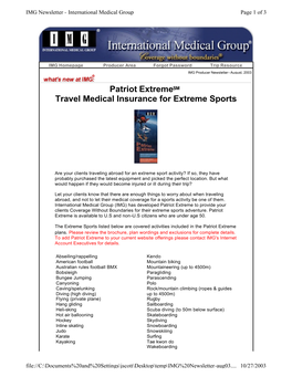 Patriot Extremesm Travel Medical Insurance for Extreme Sports