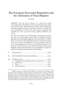 The European Succession Regulation and the Arbitration of Trust Disputes