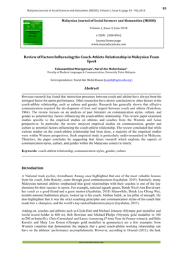 Review of Factors Influencing the Coach-Athlete Relationship in Malaysian Team Sport