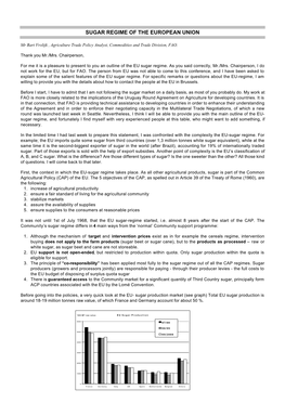 Sugar Regime of the European Union