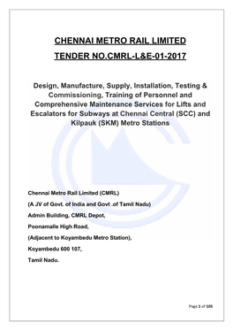 Chennai Metro Rail Limited Tender No.Cmrl-L&E-01-2017