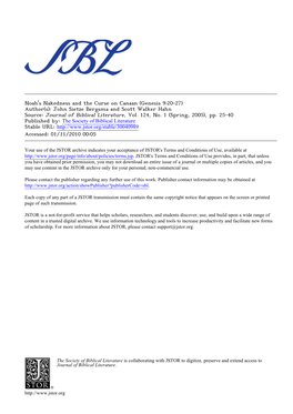 Noah's Nakedness and the Curse on Canaan (Genesis 9:20-27) Author(S): John Sietze Bergsma and Scott Walker Hahn Source: Journal of Biblical Literature, Vol