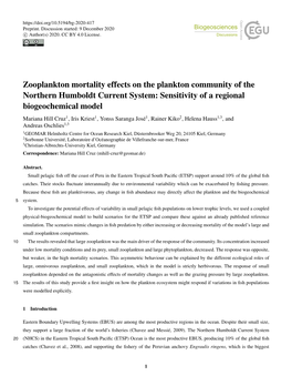 Zooplankton Mortality Effects on the Plankton Community of the Northern