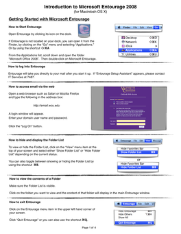 Introduction to Microsoft Entourage 2008 (For Macintosh OS X) Getting Started with Microsoft Entourage