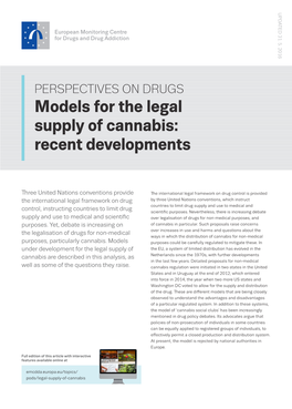 Models for the Legal Supply of Cannabis: Recent Developments