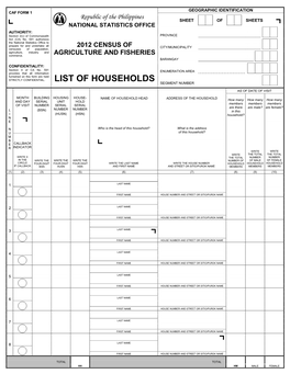 List of Households Segment Number