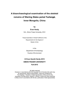 A Bioarchaeological Examination of the Skeletal Remains of Warring States Period Tuchengzi, Inner Mongolia, China