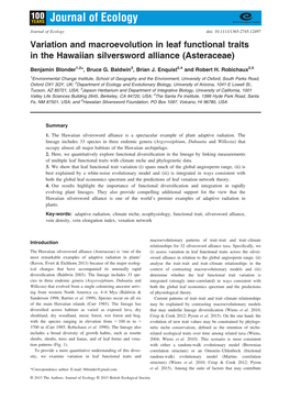 Variation and Macroevolution in Leaf Functional Traits in the Hawaiian Silversword Alliance (Asteraceae)