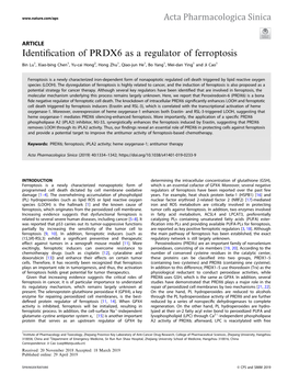 Identification of PRDX6 As a Regulator of Ferroptosis