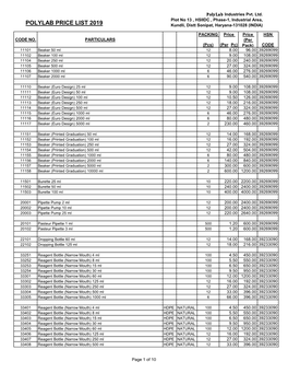 POLYLAB PRICE LIST 2019 Kundli, Distt Sonipat, Haryana-131028 (INDIA)