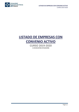 Listado De Empresas Con Convenio Activo Curso 2019-2020