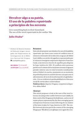 Devolver Algo a Su Patria. El Uso De La Palabra Repatriado a Principios De Los Noventa ∙ Pp