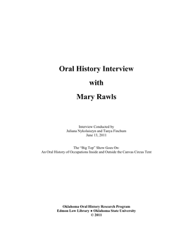 Oral History Interview with Mary Rawls
