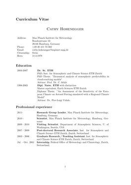 Curriculum Vitae Cathy Hohenegger