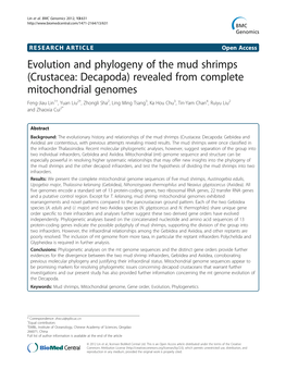 Revealed from Complete Mitochondrial Genomes Feng-Jiau Lin1†, Yuan Liu2†, Zhongli Sha2, Ling Ming Tsang3, Ka Hou Chu3, Tin-Yam Chan4, Ruiyu Liu2 and Zhaoxia Cui2*