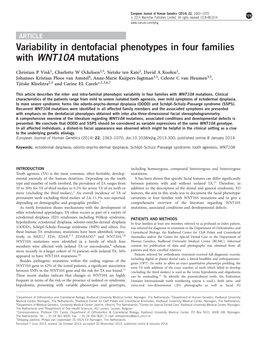 Variability in Dentofacial Phenotypes in Four Families with WNT10A Mutations