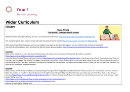 ​Year 1 Wider Curriculum