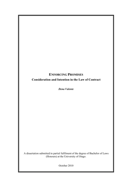 Enforcing Promises: Consideration and Intention in the Law of Contract