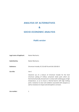 Analysis of Alternatives & Socio-Economic