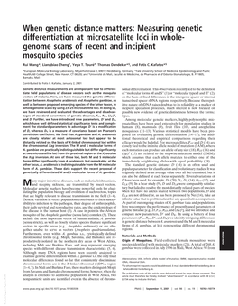 When Genetic Distance Matters: Measuring Genetic Differentiation at Microsatellite Loci in Whole- Genome Scans of Recent and Incipient Mosquito Species