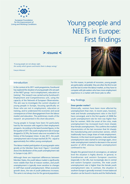 Young People and Neets in Europe: First Findings