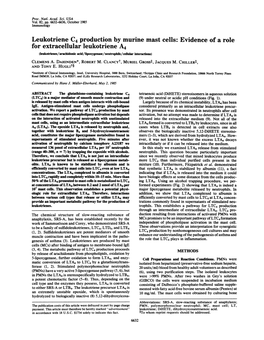 For Extracellular Leukotriene A4 (Leukotrienes/Arachidonic Acid/Lipoxygenase/Neutrophils/Cellular Interactions) CLEMENS A