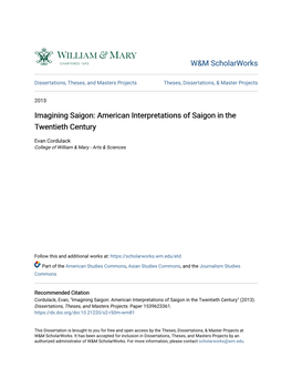 Imagining Saigon: American Interpretations of Saigon in the Twentieth Century