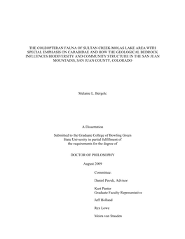 The Coleopteran Fauna of Sultan Creek-Molas Lake Area with Special Emphasis on Carabidae and How the Geological Bedrock Influenc