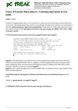 Linux, Freebsd, Windows, Mobile Phone Articles, Religious Related Texts Linux: 8 Console Music Players / Listening Mp3 Music in Text Mode