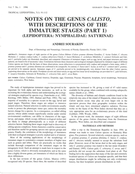 Notes on the Genus Calisto, with Descriptions of the Immature Stages (Part 1) (Lepidoptera: Nymphalidae: Satyrinae)