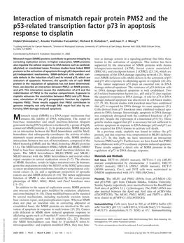 Interaction of Mismatch Repair Protein PMS2 and the P53-Related Transcription Factor P73 in Apoptosis Response to Cisplatin