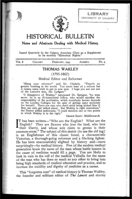 HISTORICAL BULLETIN Notes and Abstracts Dealing with Medical Histof)