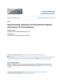 Neurocriminology: Implications for the Punishment, Prediction and Prevention of Criminal Behaviour