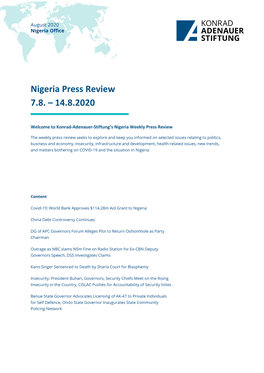 Nigeria Press Review 7.8. – 14.8.2020