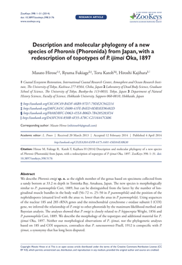 Description and Molecular Phylogeny of a New Species of Phoronis (Phoronida) from Japan, with a Redescription of Topotypes of P