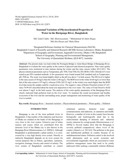 Seasonal Variation of Physicochemical Properties of Water in the Buriganga River, Bangladesh