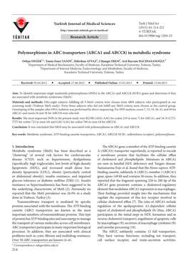 Polymorphisms in ABC Transporters (ABCA1 and ABCC8) in Metabolic Syndrome