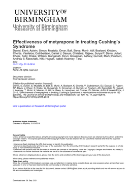 University of Birmingham Effectiveness of Metyrapone In