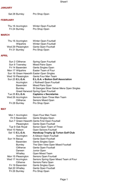 Sheet1 JANUARY Sat 28 Burnley Pro Shop Open FEBRUARY Thu 16 Accrington Winter Open Fourball Fri 24 Burnley Pro Shop Open MARCH T