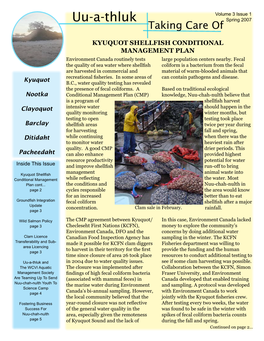 Kyuquot Shellfish Conditional Management Plan Environment Canada Routinely Tests Large Population Centers Nearby