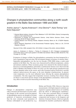 Changes in Phytoplankton Communities Along a North–South Gradient in the Baltic Sea Between 1990 and 2008