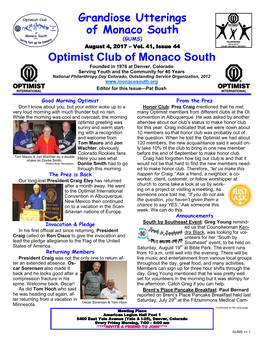 Optimist Club of Monaco South Grandiose Utterings of Monaco South